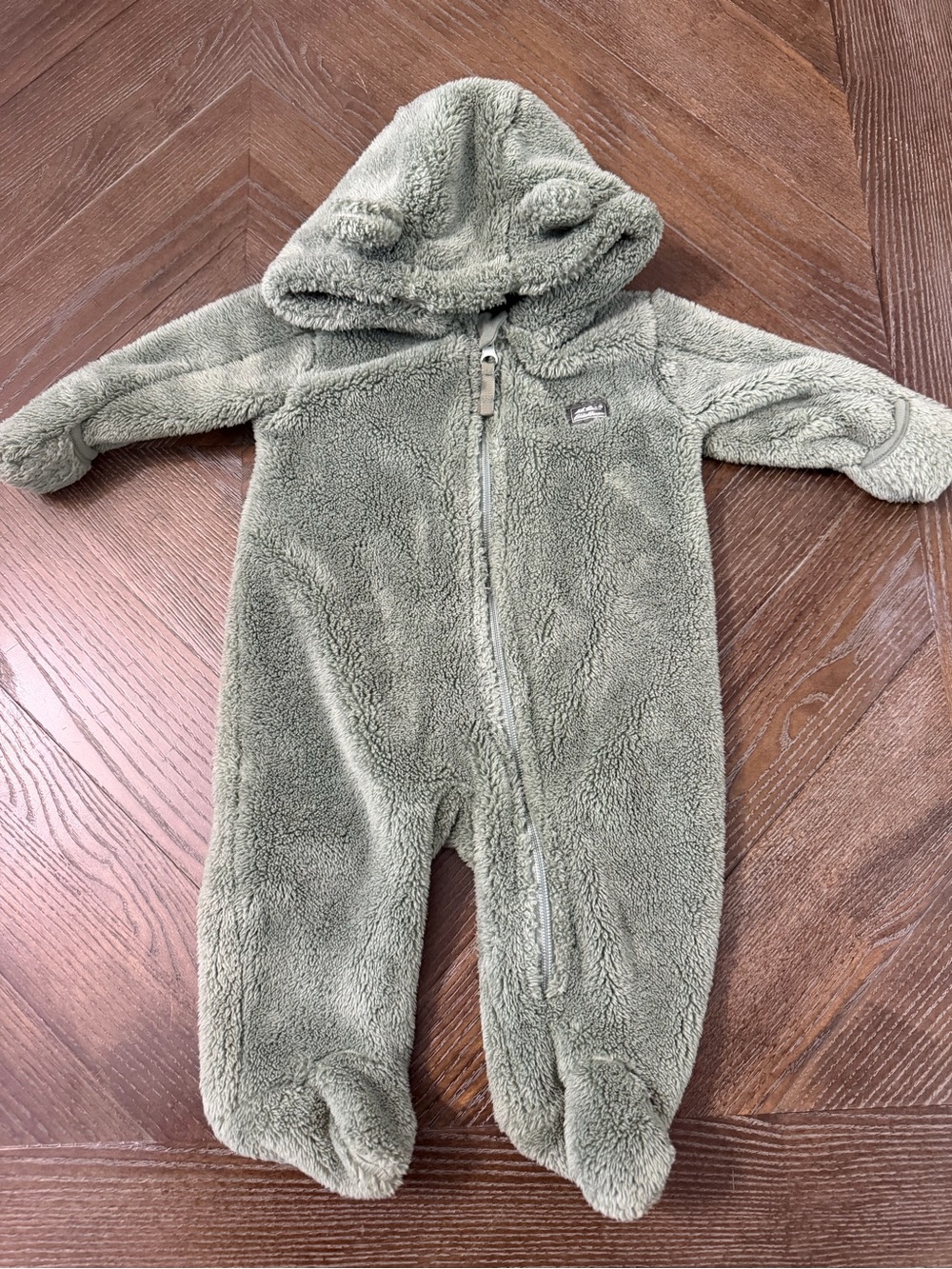 Eddie Bauer Olive Green Plush Hooded Baby One-Piece